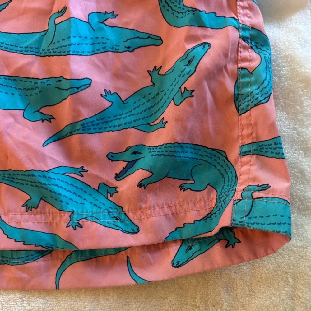 Club Room Mens Alligator Swim Trunks Large Pink Teal‎ Elastic Waist Pockets